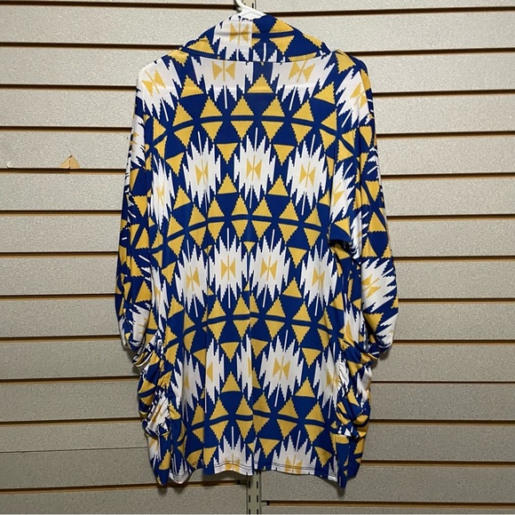 The Zig Zag Stripe Knit Cardigan‎ Blue Yellow White Aztec Open Front Pockets - Picture 2 of 8